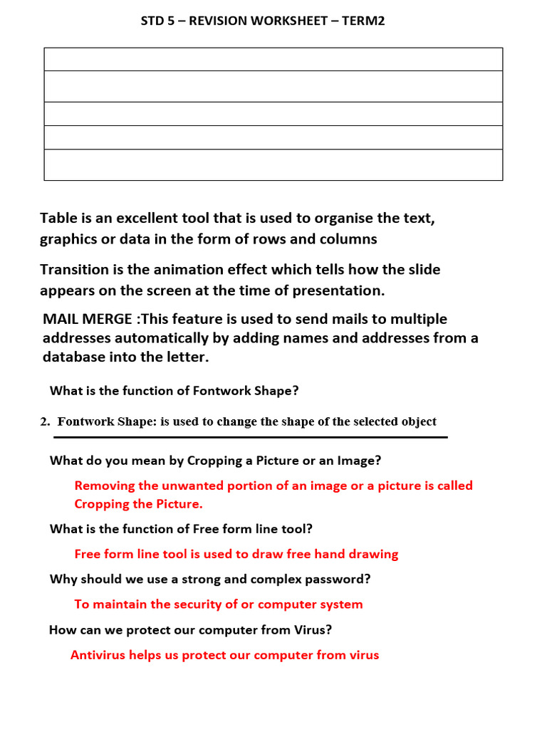 Term 2 Revision Worksheet for STD 5 | PDF