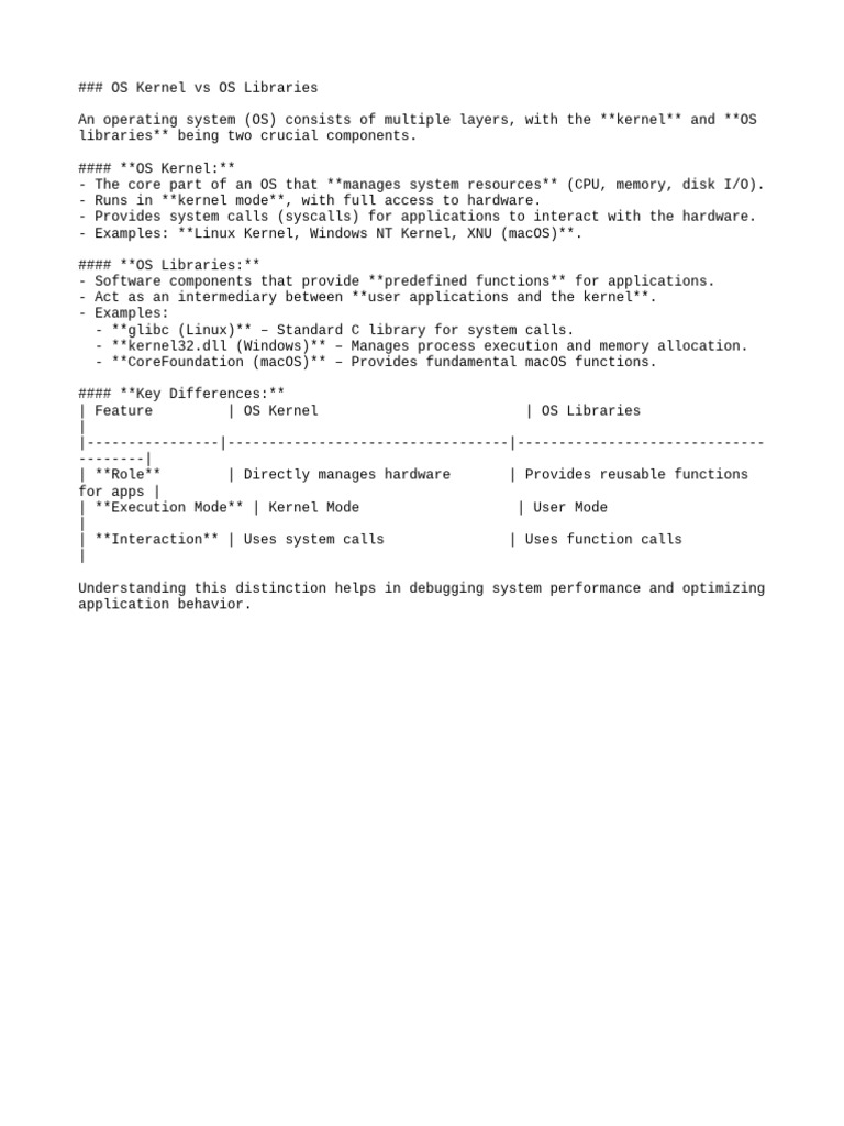 Os Kernel Vs Os Libraries | PDF