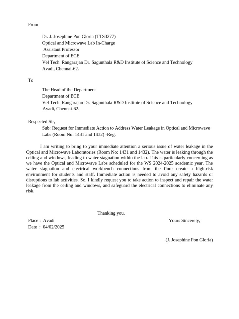 Lab Maintenance Letter | PDF
