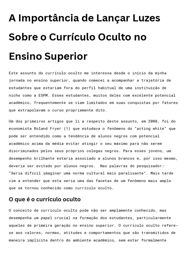 Curriculo Oculto No Ensino Superior | PDF | Saúde mental
