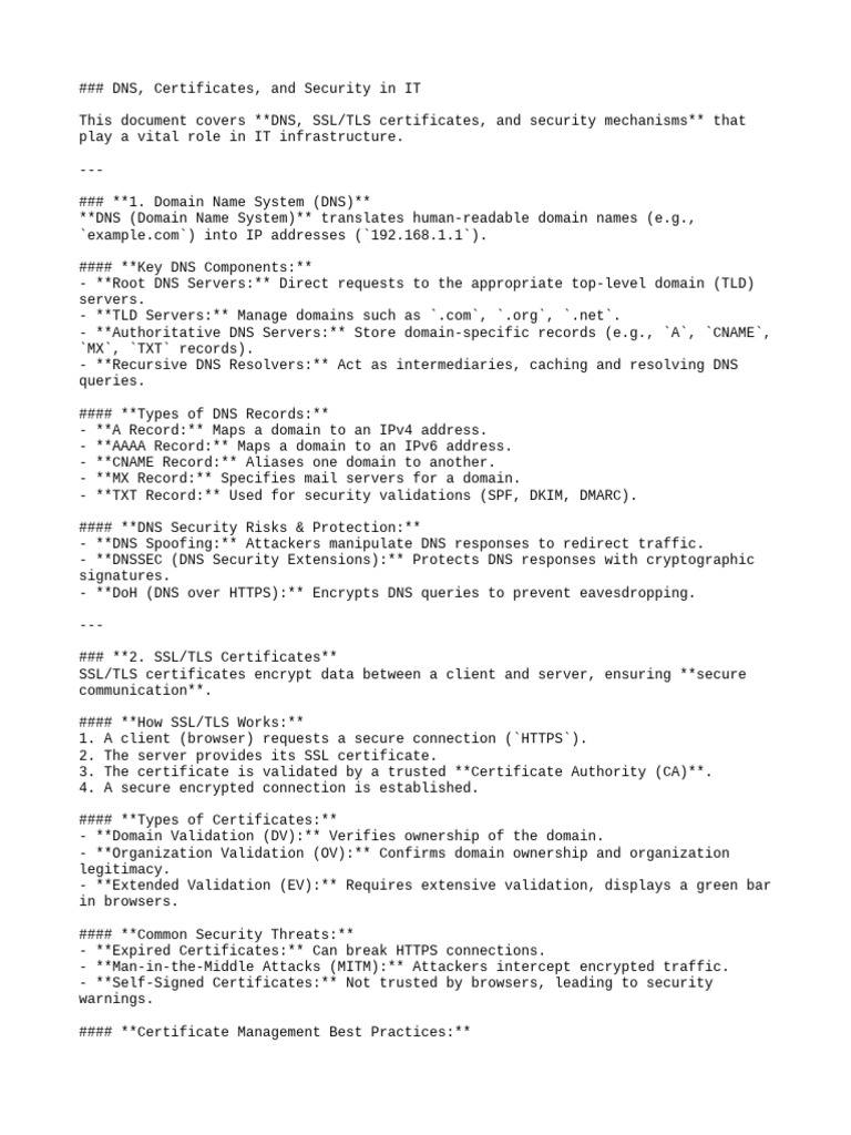 DNS and SSL/TLS Certificate Overview | PDF | Domain Name System ...