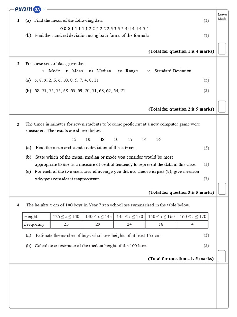 Exam Questions on Data Analysis | PDF