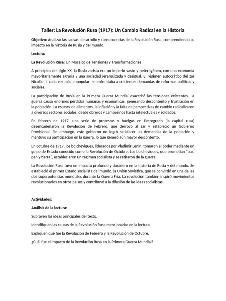 Causas y Consecuencias de la Revolución Rusa | PDF