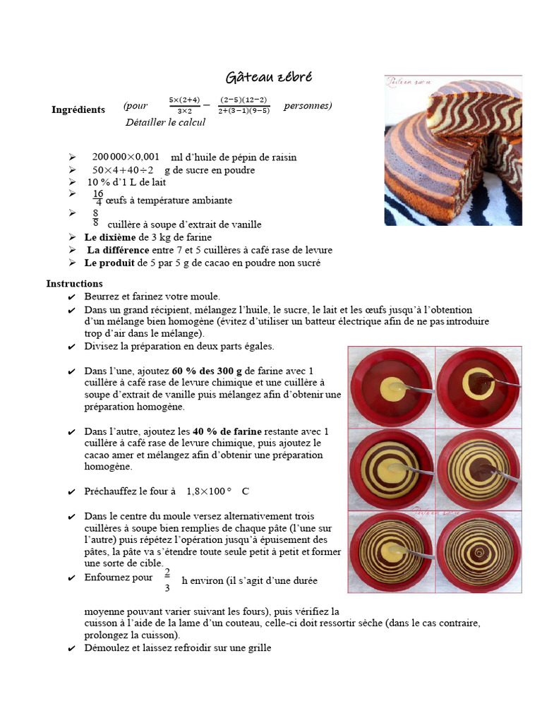 Recette de Gâteau Zébré Délicieux | PDF