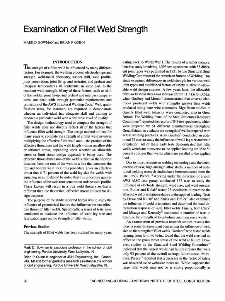 Examination of Fillet Weld Strength | PDF | Strength Of Materials ...