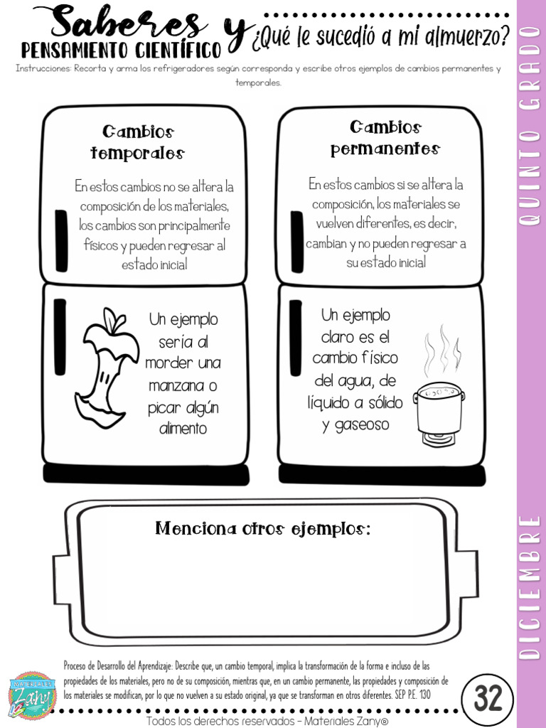 Cambios en Alimentos para Quinto Grado | PDF | Alimentos | Cocinando