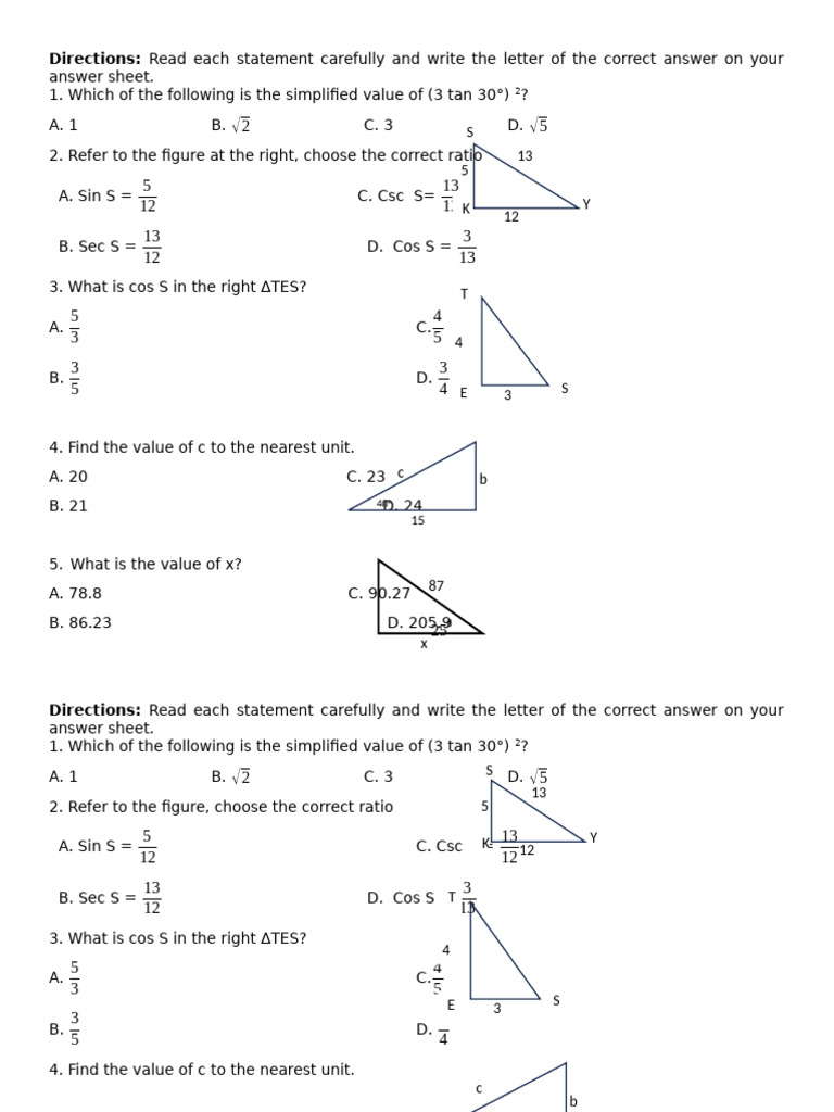 Trigonometry Practice Questions and Answers | PDF | Mathematics ...