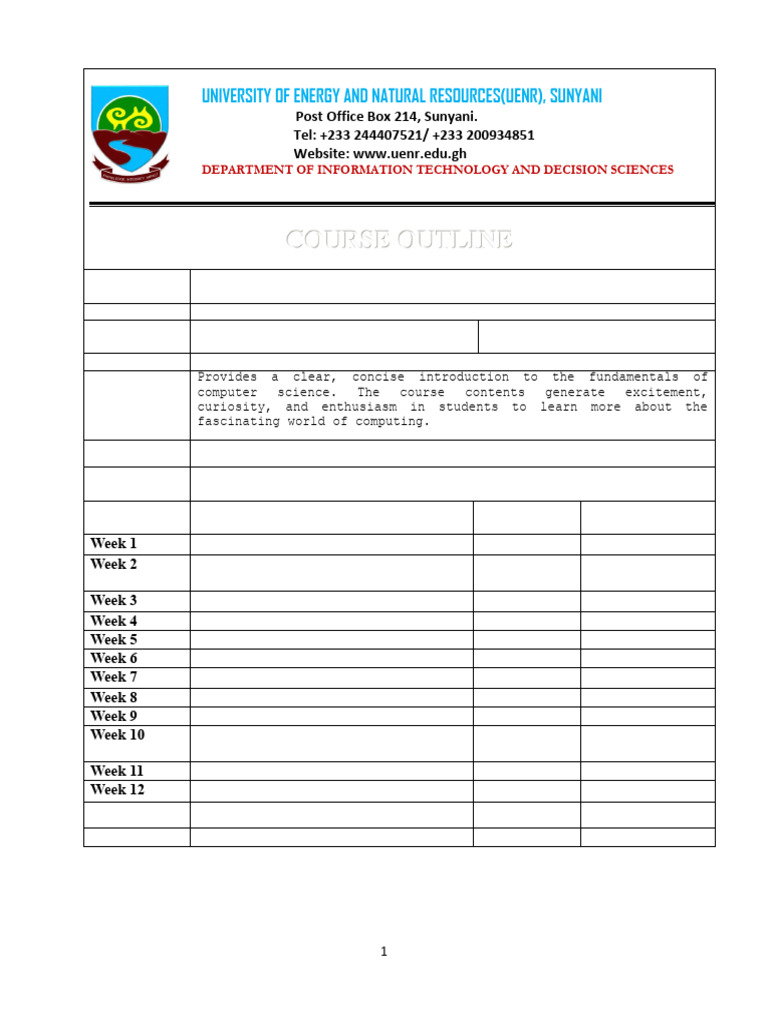 05 2024-2025 INFT 151 Course Outline Fundamentals of Computing BSc ...