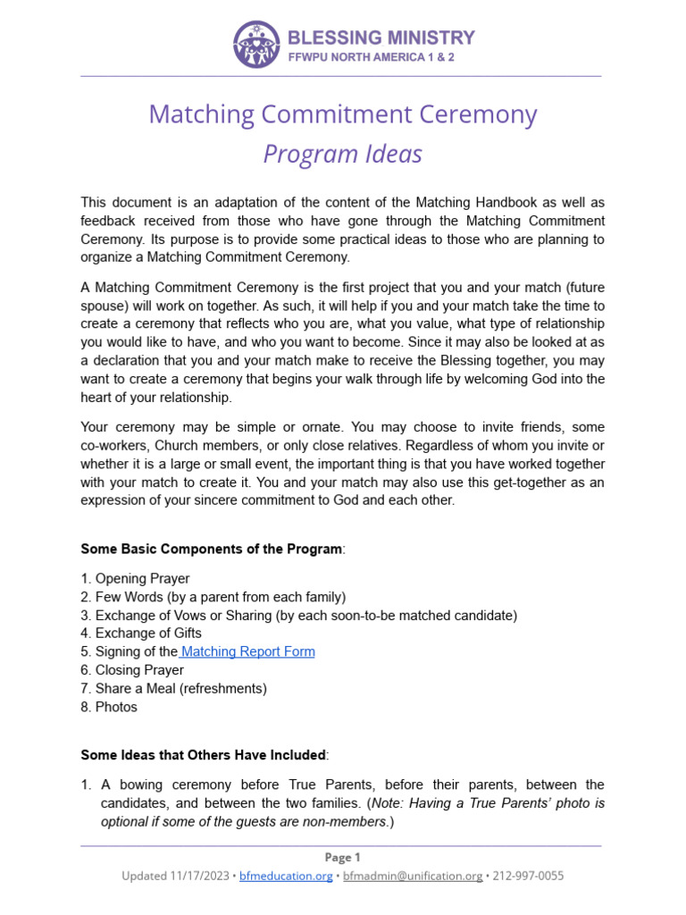 Matching Commitment Ceremony Guide | PDF | Wedding | Prayer