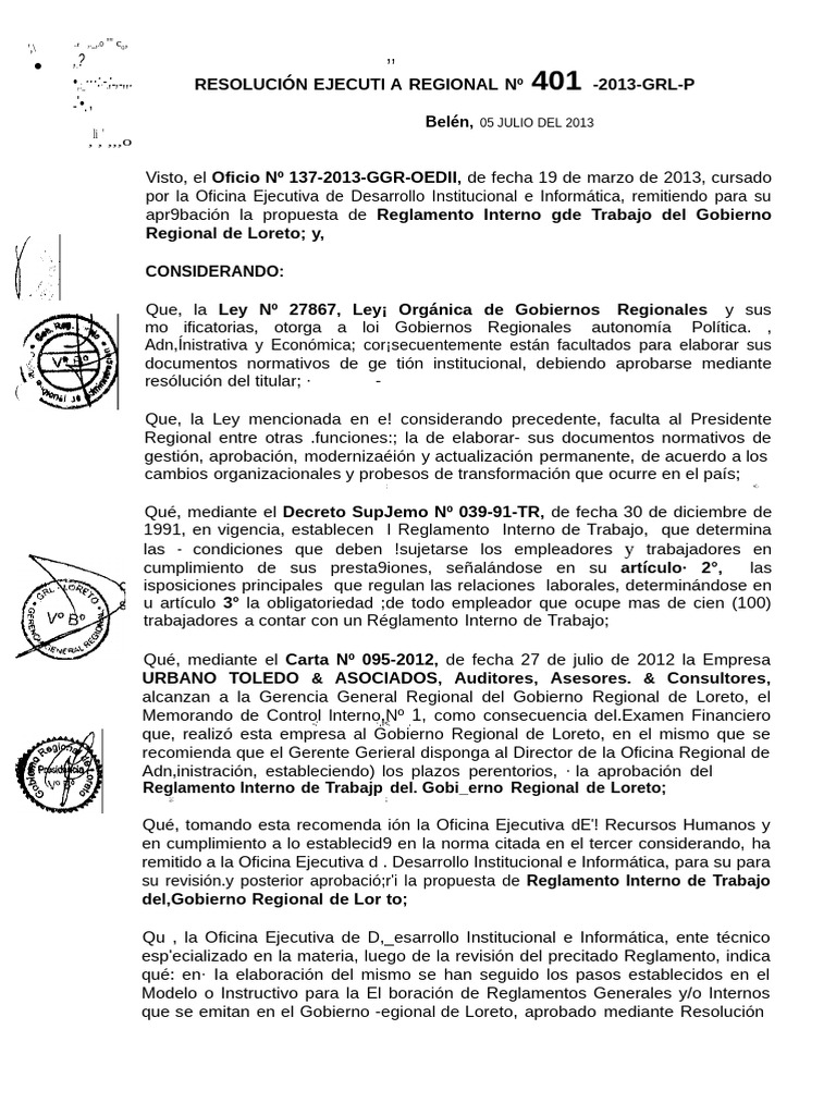 Reglamento Interno del Gobierno Regional de Loreto | PDF | Gestión de ...