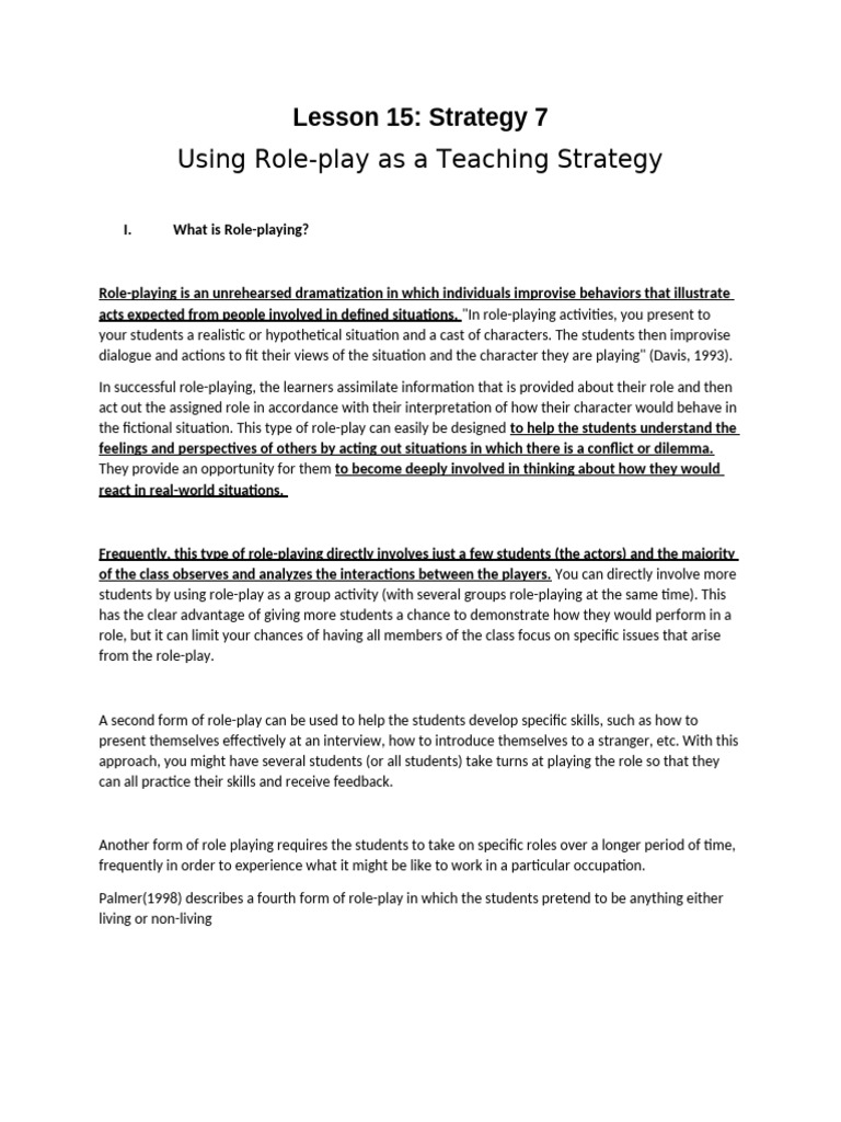 Lesson 15 role-playing as a teaching strategy | PDF | Learning | Feeling