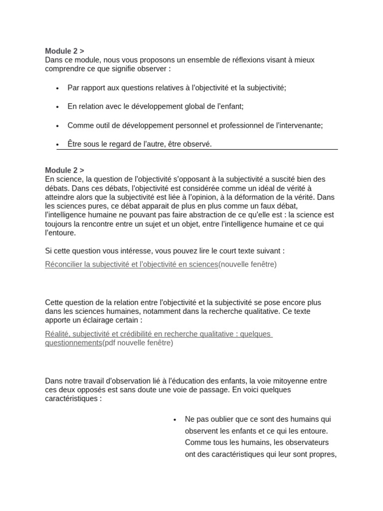 Observation : Objectivité et Subjectivité | PDF | Vérité | Enseignement ...