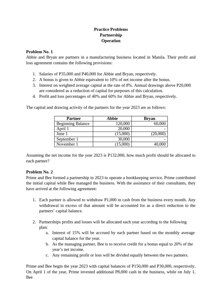 Partnership Profit Allocation Problems | PDF | Interest | Partnership