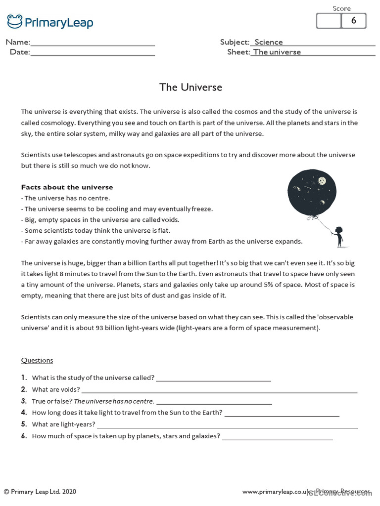Reading Comprehension - The Universe | PDF | Universe | Outer Space