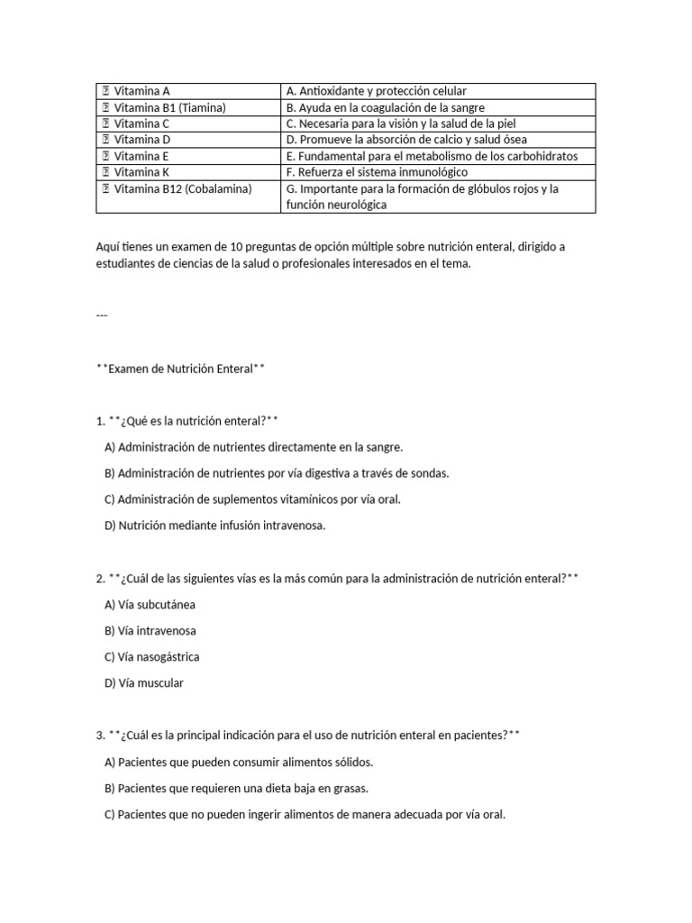 Exámenes De Nutrición Y Vitaminas Pdf Nutrición Dieta Y Nutrición