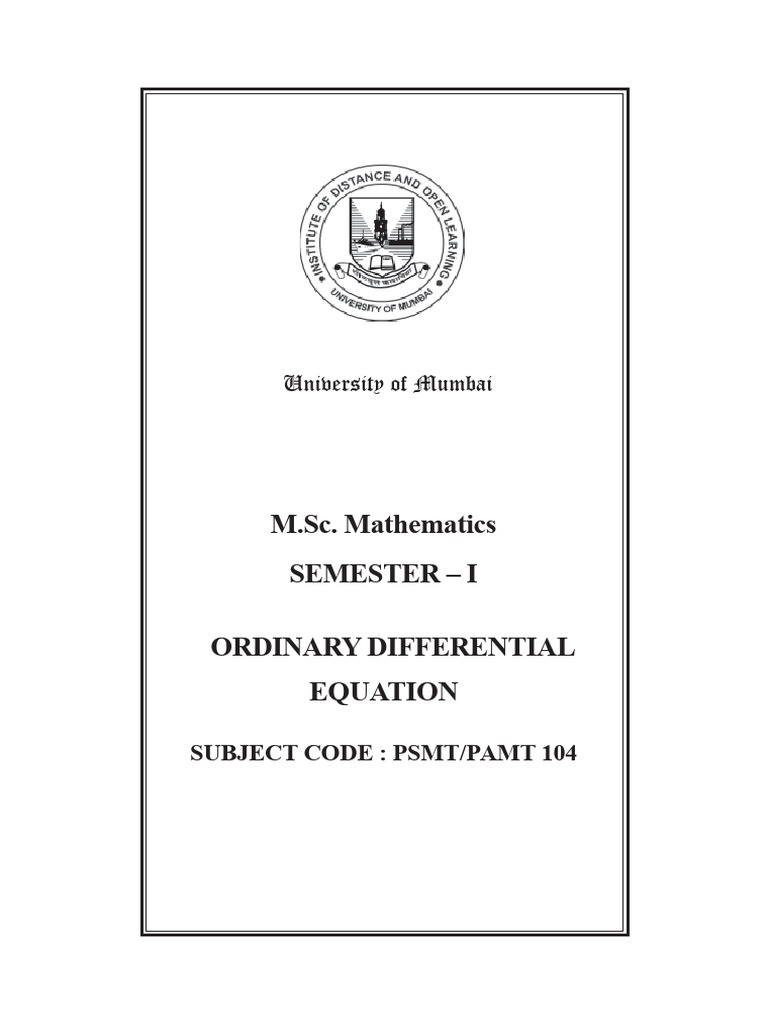 M.Sc. Mathematics: Ordinary Differential Equations | PDF | Ordinary ...