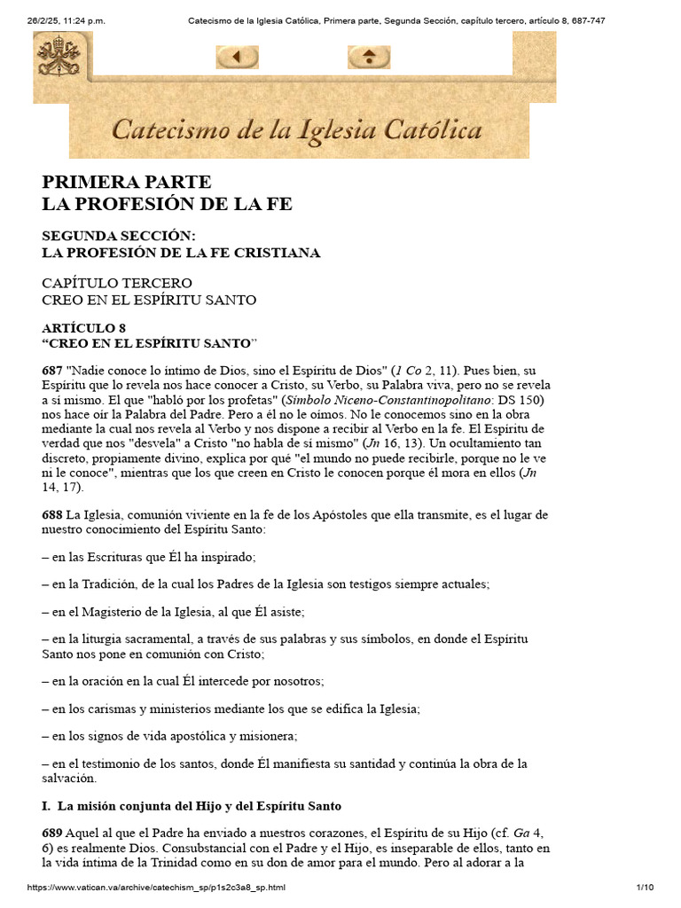 Catecismo de La Iglesia Católica, Primera Parte, Segunda Sección ...