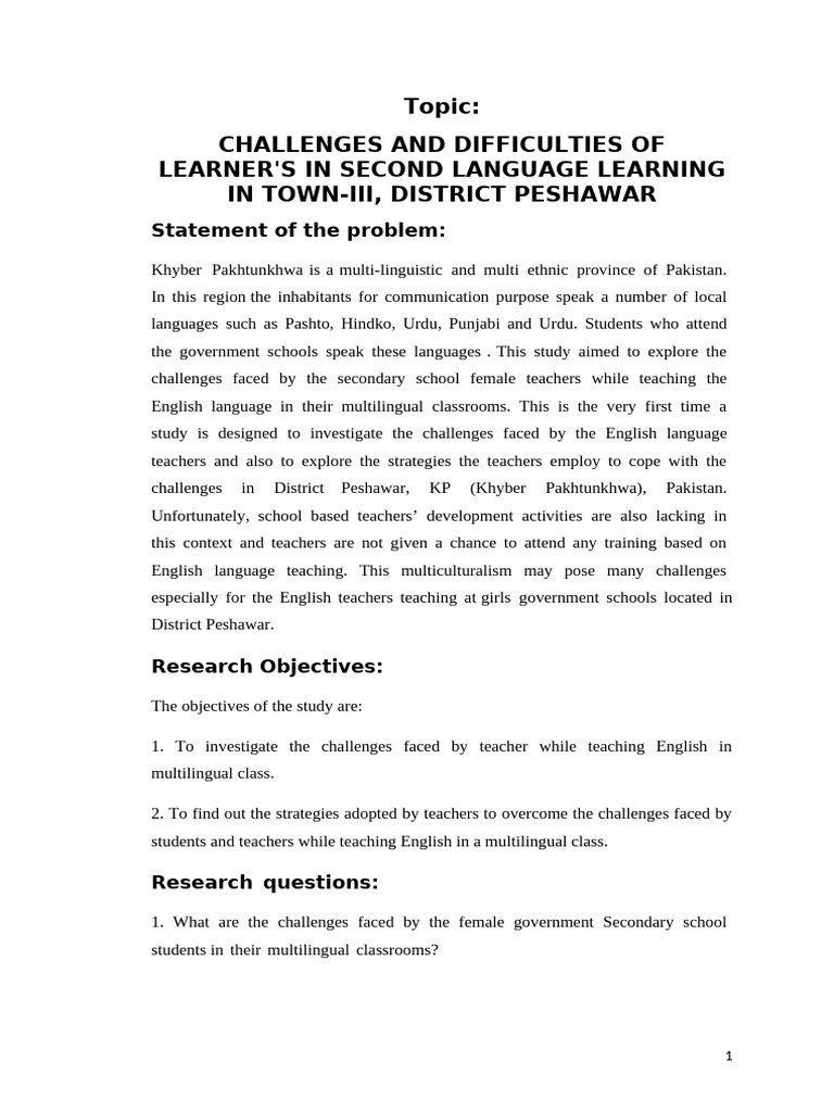 7-Challenges and Difficulties of Learner's in Second Language Learning ...