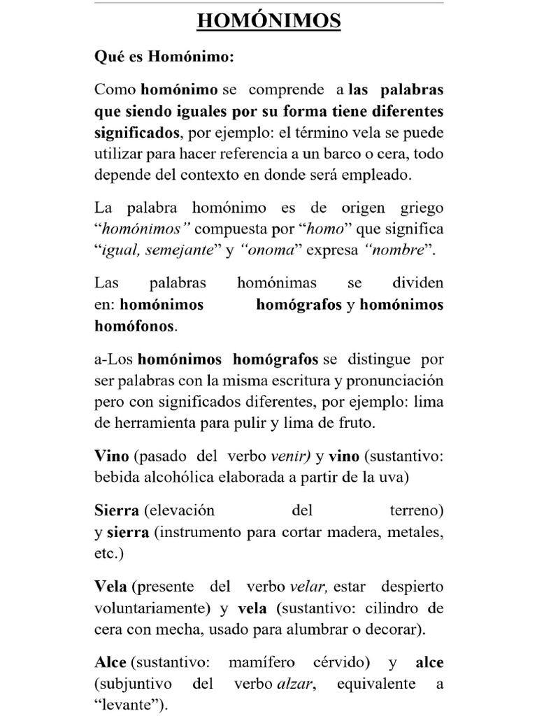 Palabras Homónimos | PDF