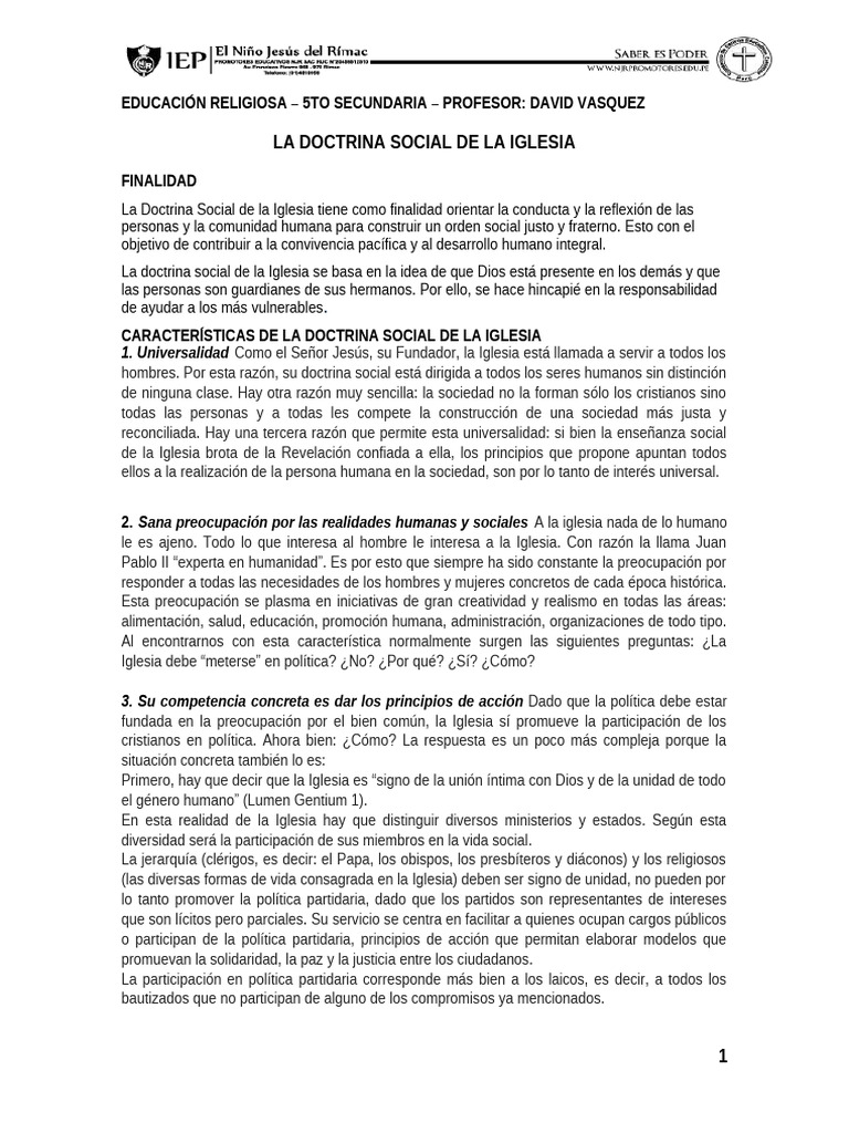 Doctrina Social de la Iglesia: Principios Clave | PDF | Iglesia Católica