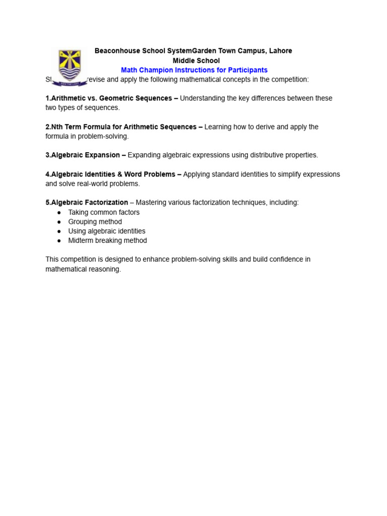 Math Champion Competition Guide | PDF