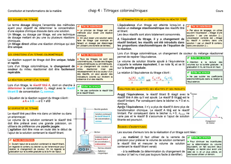 Titrage Colorimétrique : Méthodes et Précisions | PDF | Titrage | Chimie