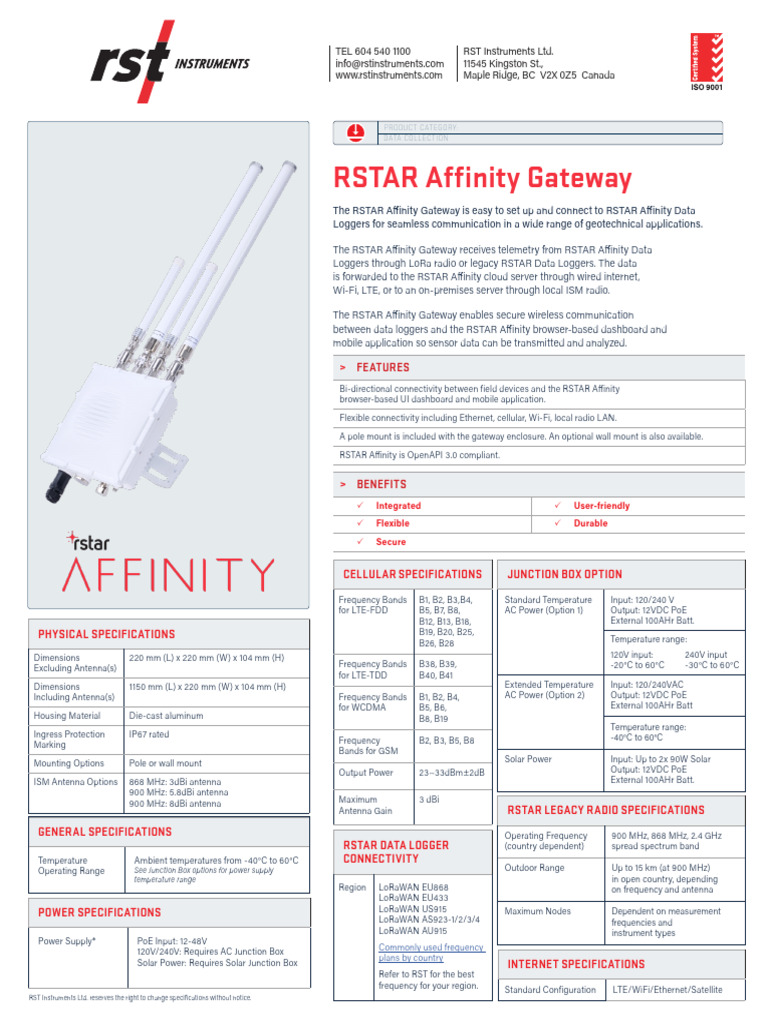RSTAR Affinity Gateway Spec Sheet 2025 - Digital | PDF | Wi Fi ...