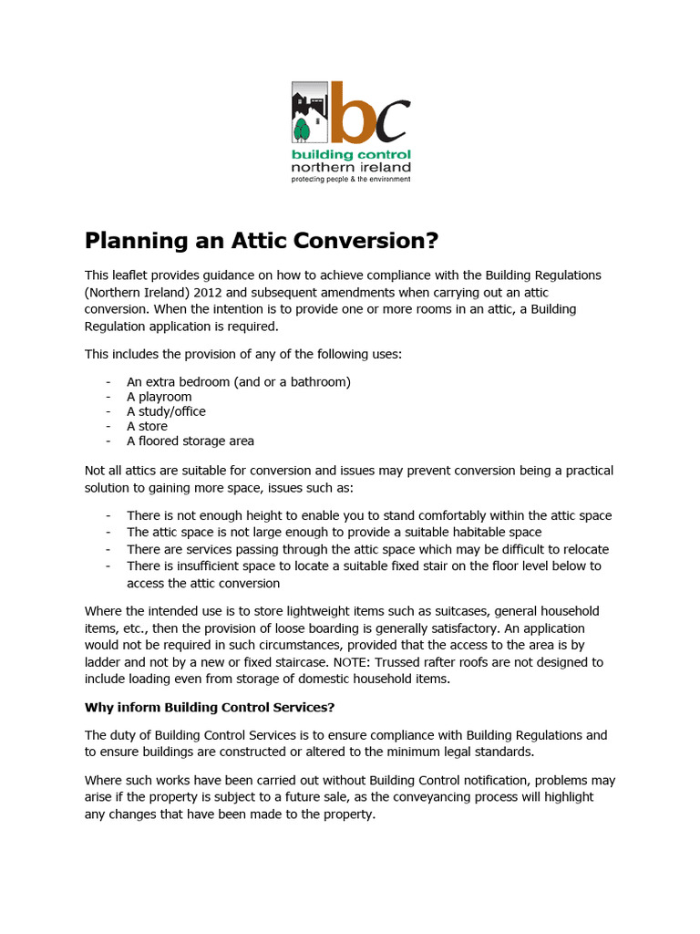 Attic Conversion Regulations in NI | PDF | Building Insulation | Stairs