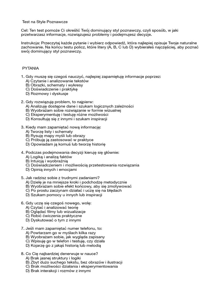 Style Myślenia Test | PDF