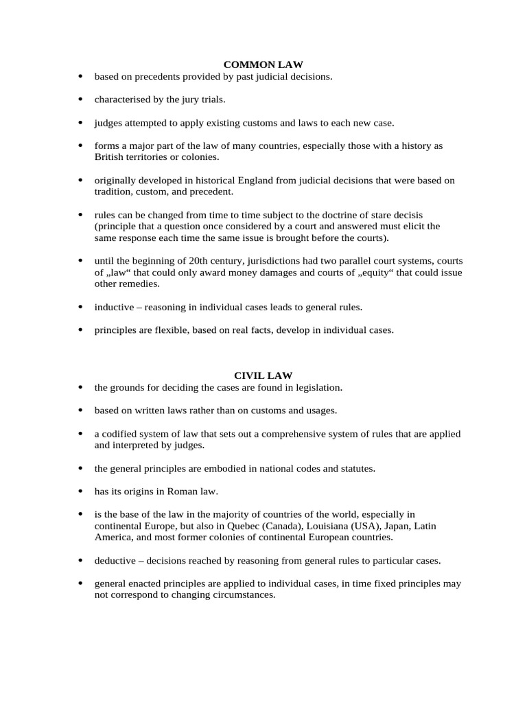 Common Law vs. Civil Law Explained | PDF