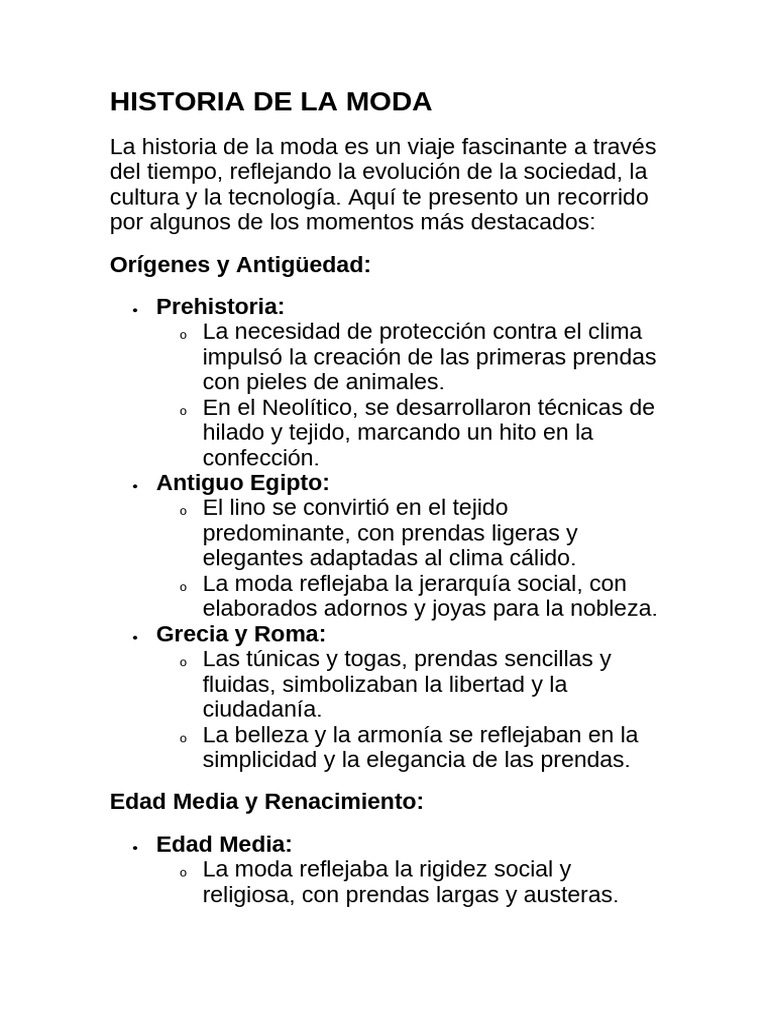 Resumen de la Historia de la Moda | PDF | Ropa | Moda