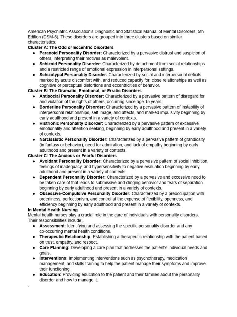 Types of Personality Disorder in Mental Health Nur... | PDF ...