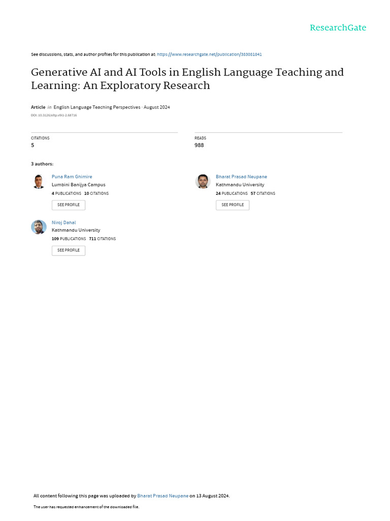 Generative AI and AI Tools in English Language Teaching and Learning ...
