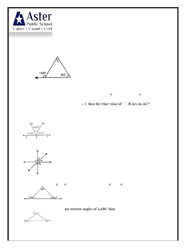 Worksheet-1Ch - 6 (Lines and Angles) | PDF | Angle | Triangle
