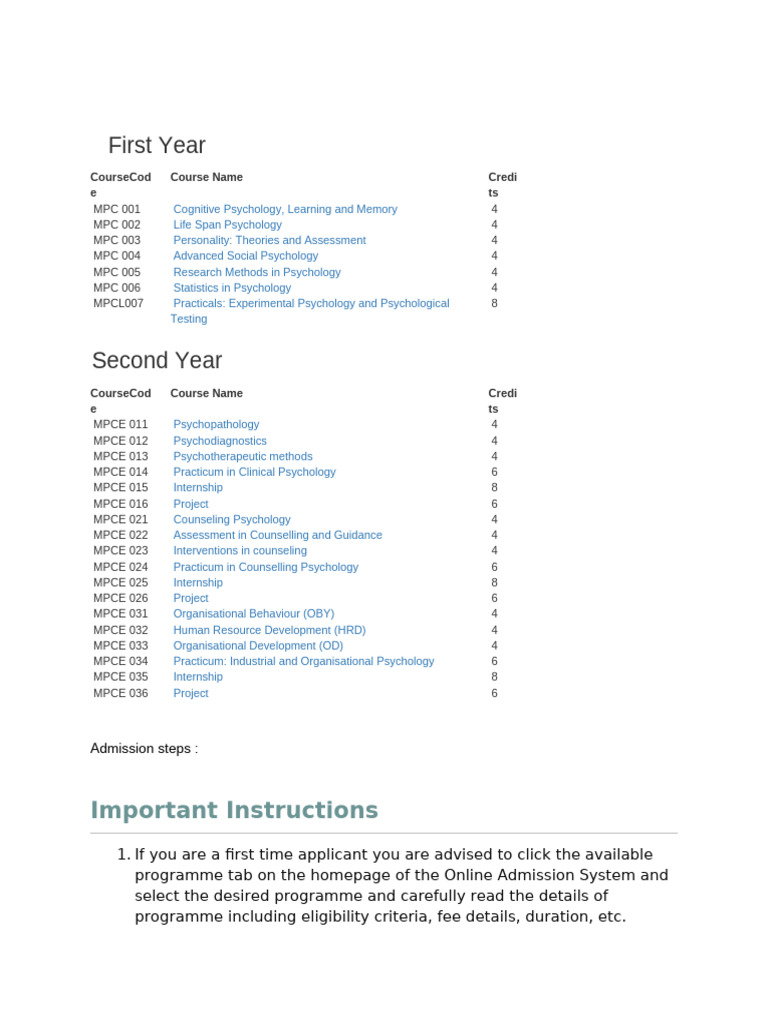 IGNOU MAPC Course Structure and Admission | PDF | Psychology | Visa Inc.