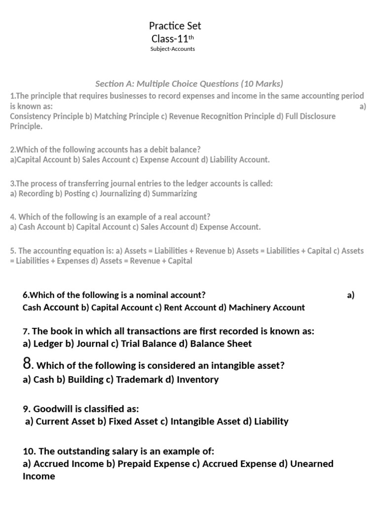 Class 11 Accounts Practice Set | PDF | Business Economics | Business