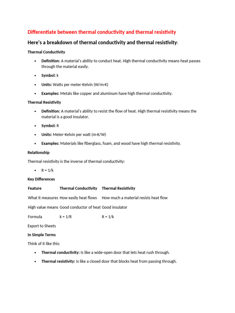 Thermal Conductivity vs. Resistivity Explained | PDF