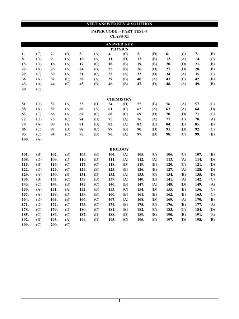 Part Test 4 Neet Xi Solution Pdf Reaction Rate Chemical Equilibrium