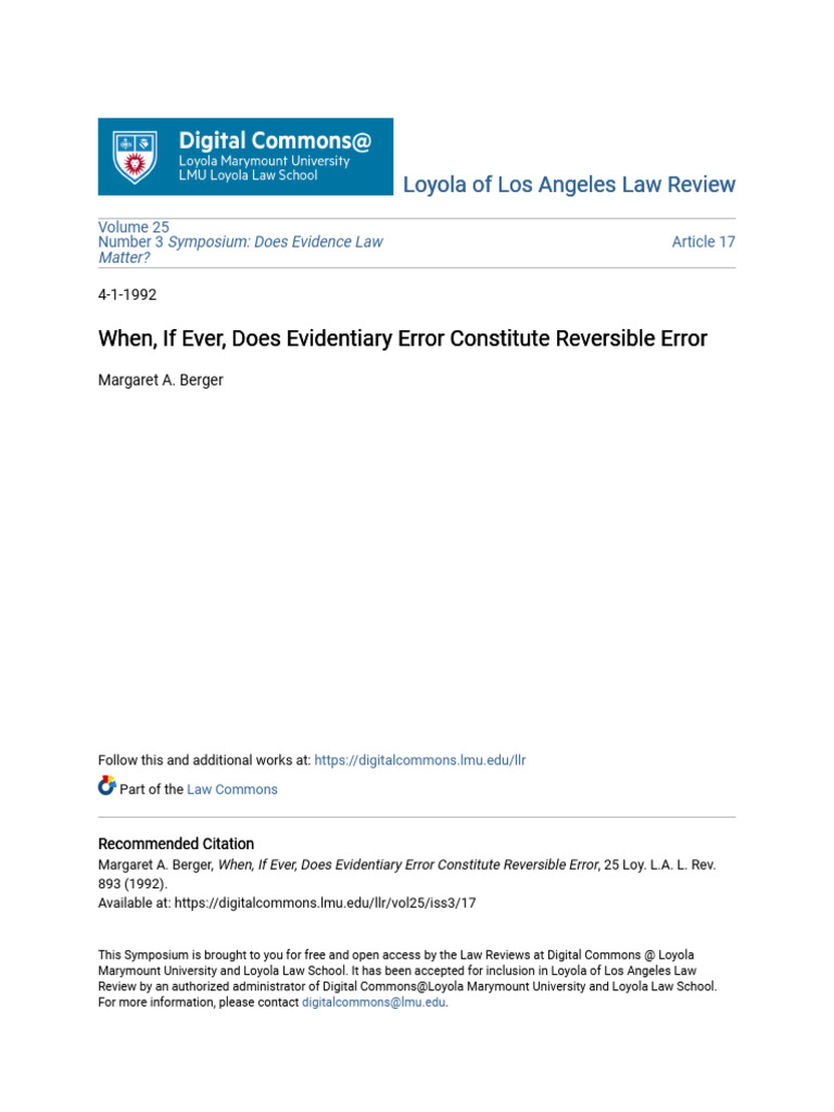 Evidentiary Error and Reversible Error | PDF | Evidence (Law) | Witness ...
