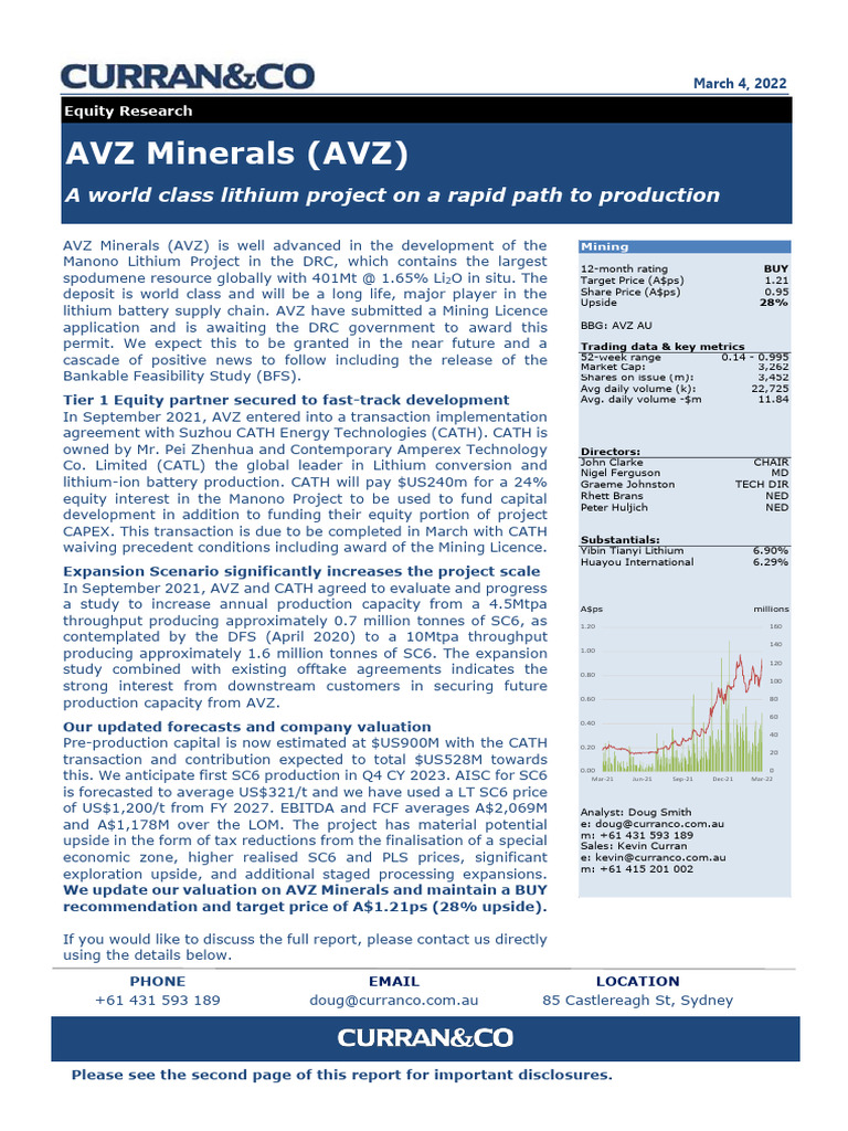 AVZ+Minerals+Curran+Co+Research+Re Initiation+March+2022+Web | PDF ...