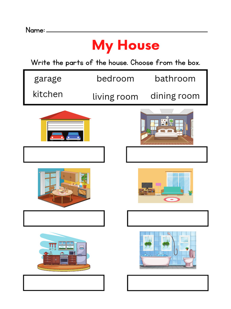 Colorful Illustrative Parts of A House Identification Worksheet | PDF