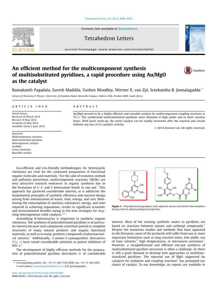 Efficient Synthesis of Pyridines with Au/MgO | PDF | Pyridine | Catalysis