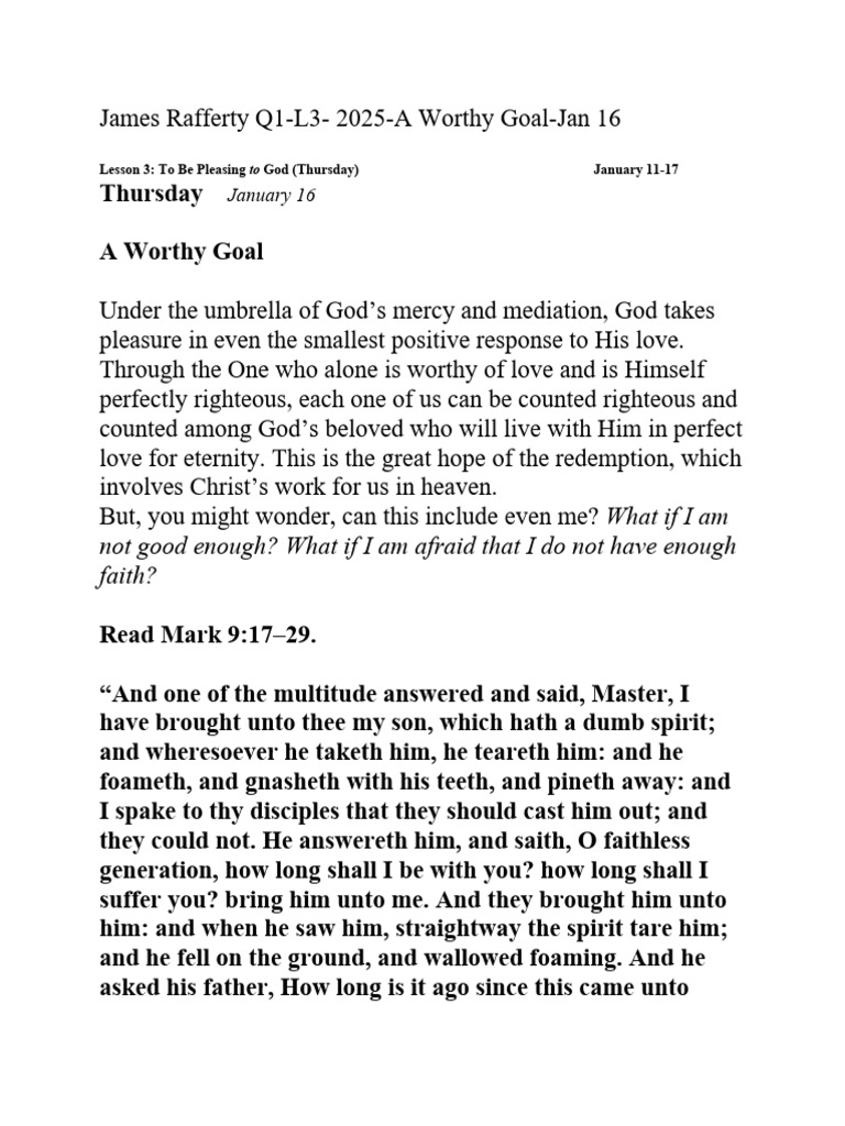 James Rafferty 2025 Q1 L3 A Worthy Goal | PDF | Jesus | Gospel Of Mark