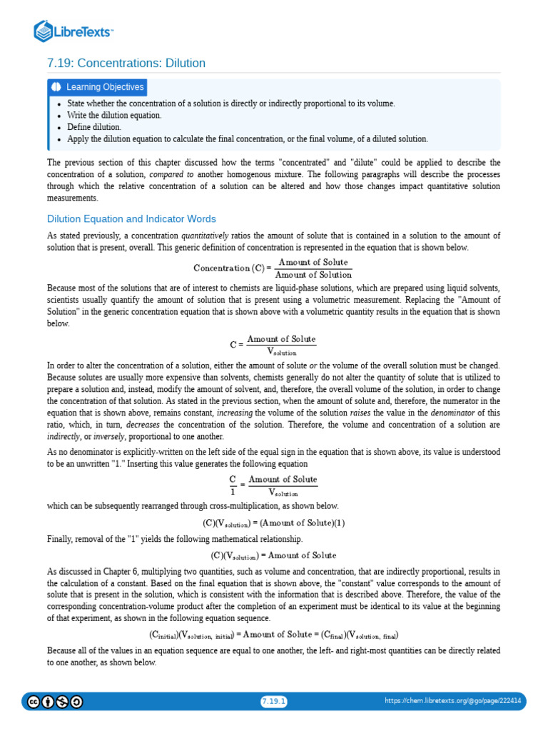 Understanding Dilution and Concentration | PDF | Concentration | Molar ...