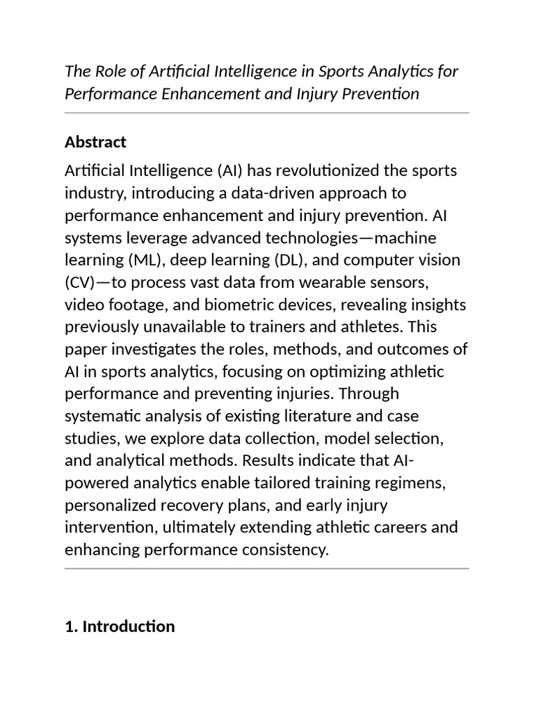 AI in Sports Analytics: Performance & Injury Insights | PDF | Machine ...