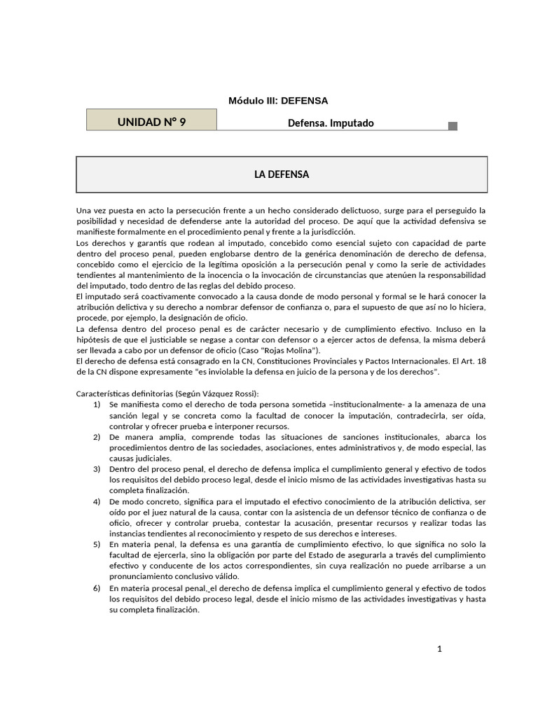 Derechos de Defensa en el Proceso Penal | PDF | Debido al proceso | Ley ...