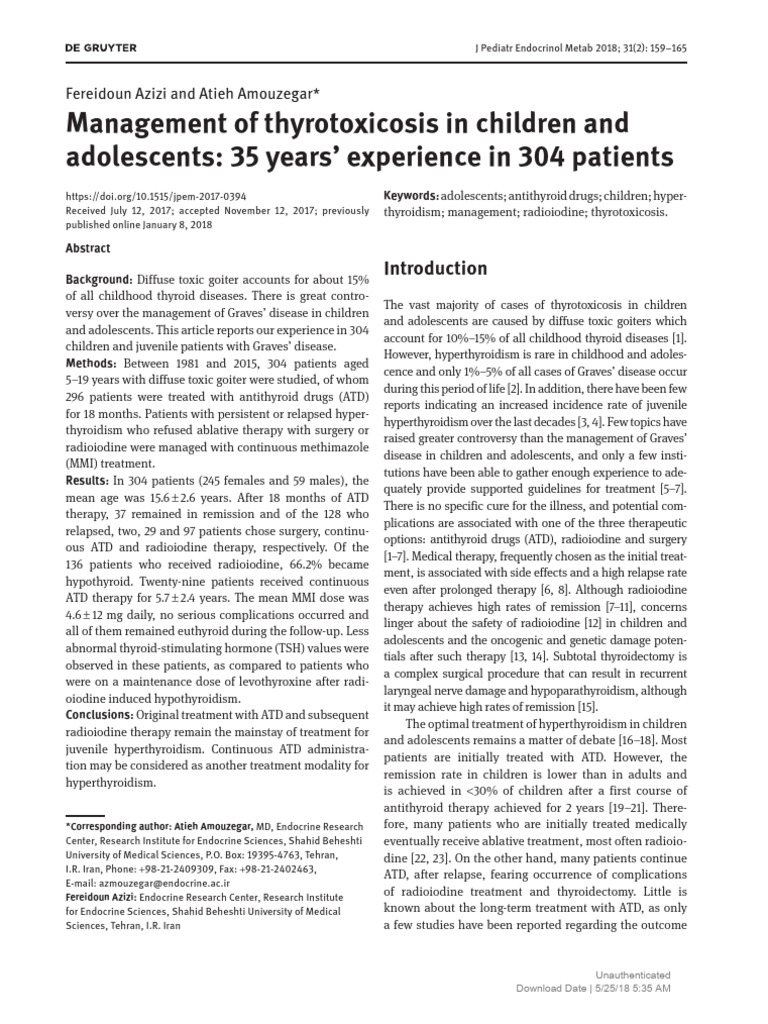 Management of Thyrotoxicosis in Children and Adolescents 35 Years ...