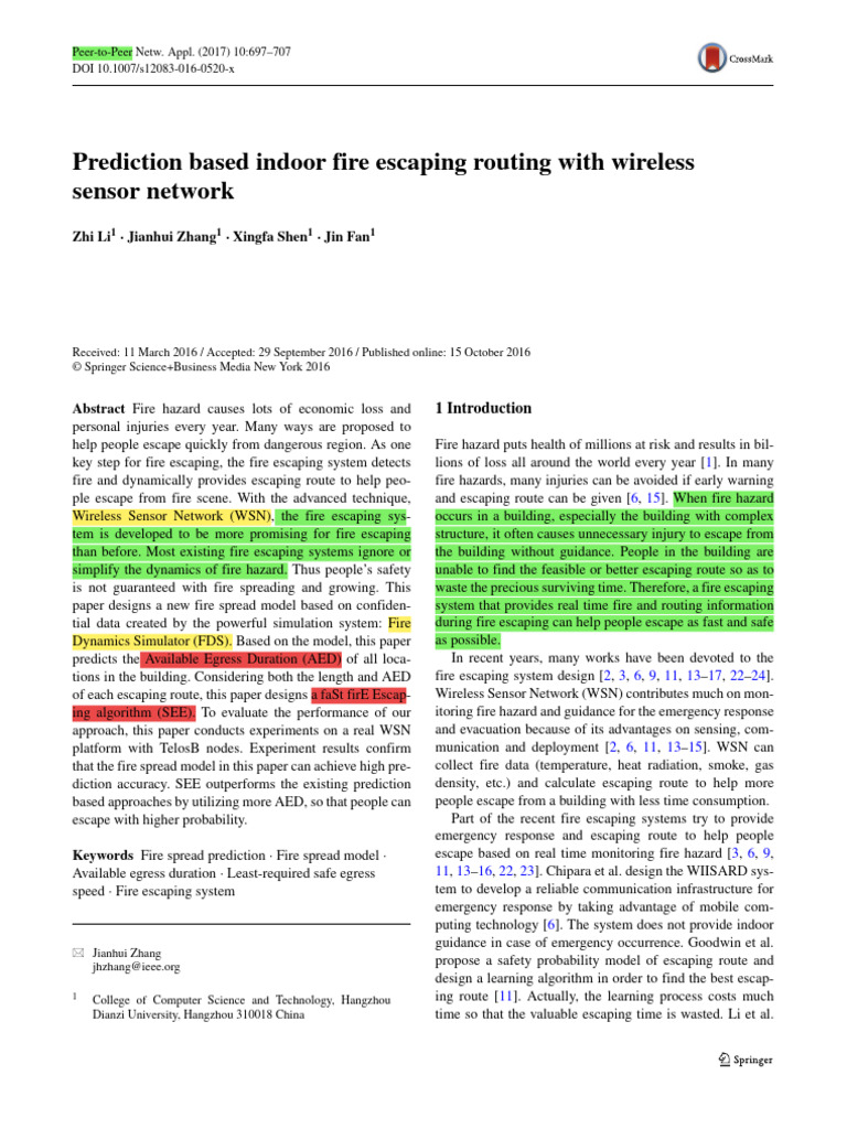 Fire Escape Routing via WSN Prediction | PDF | Wireless Sensor Network ...