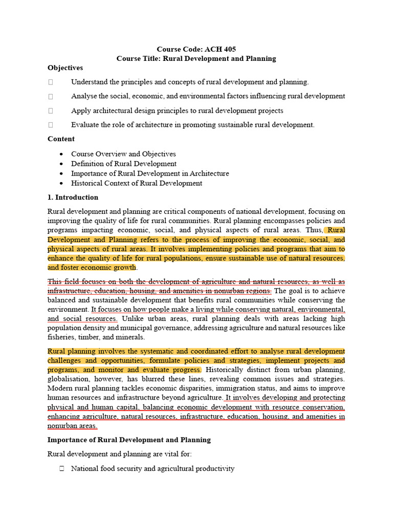 Rural Development and Planning Course Guide | PDF | Sustainability ...