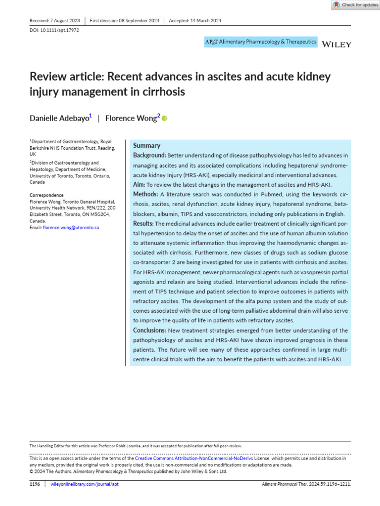 Recent Advances in Ascites and Acute Kidney Injury Management in | PDF ...